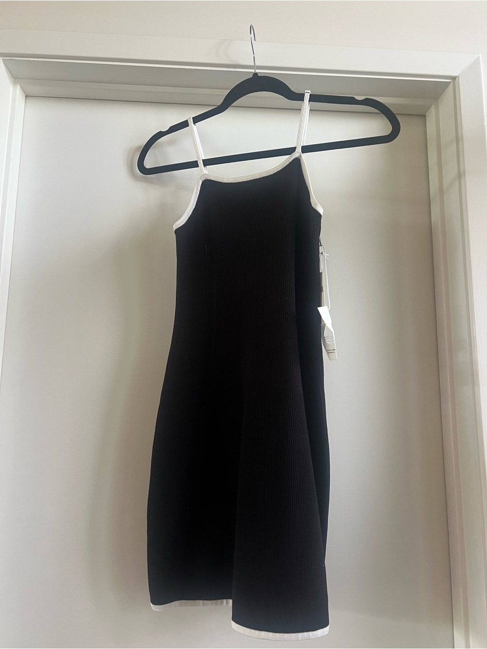 Anthropologie Black Mini Slip Dress with White Trim